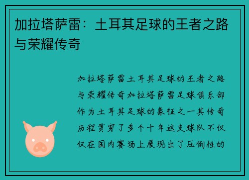 加拉塔萨雷：土耳其足球的王者之路与荣耀传奇